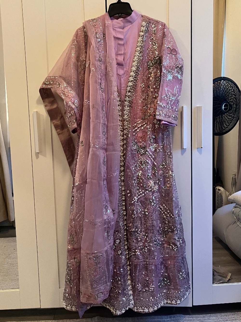 pink purple lilies 4-piece desi dress, pakistani indian dress